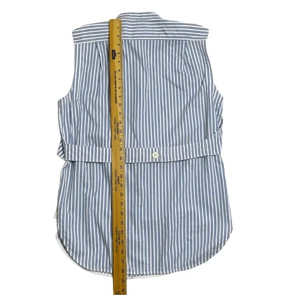 Helmut Lang Blue Striped Sleeveless Tie-Front Cotton Poplin Shirt Size Medium - Picture 13 of 13